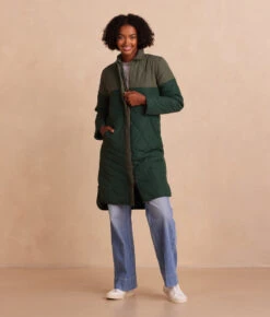 The Long Colorblock Eco Quilted Coat - Olive & Eden -Summersalt Shop TheLongColorblockEcoQuiltedCoat Olive Eden FrontFull2