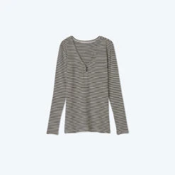 The Softest Ribbed Long Sleeve Henley - Sea Urchin & Oatmeal Stripe