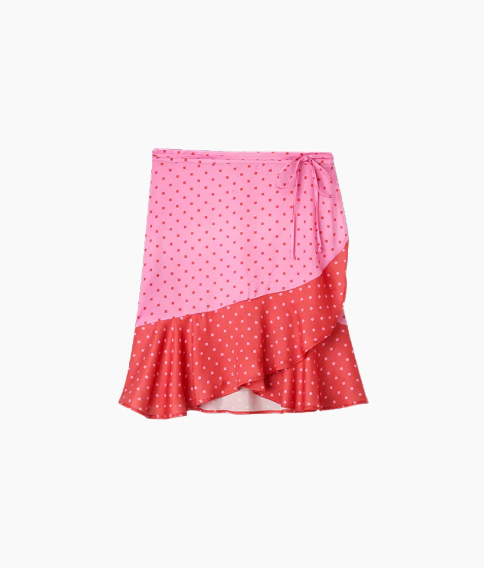 The Short Beach To Brunch Wrap Skirt - Square Dot In Flamingo & Hibiscus