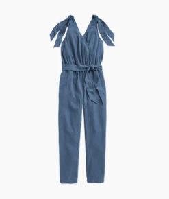 The Going Places Gauze Tie-Shoulder Jumpsuit - Cyprus Blue
