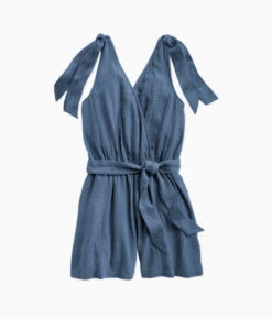 The Going Places Gauze Tie-Shoulder Romper - Cyprus Blue