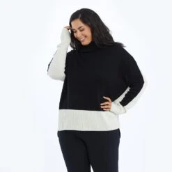 The Coziest Cashmere Blend Turtleneck - Sea Urchin & White Sand -Summersalt Shop Turtleneck Black Front