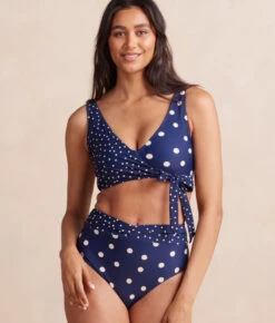 The Wrap High Leg High Rise Bikini Bottom - Nautical Sky & Coastal Dot