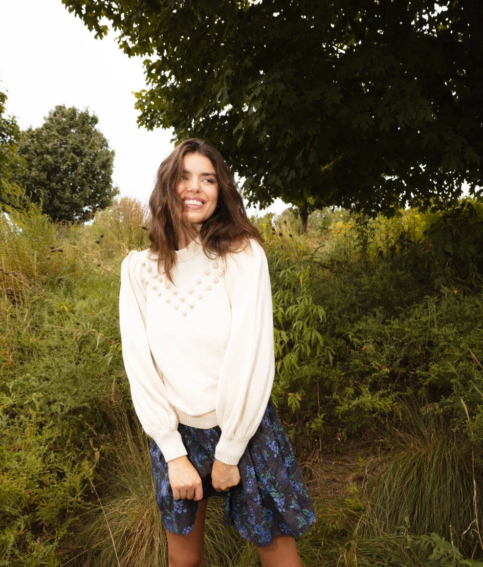 The Year-Round Balloon Sleeve Pompom Sweater - Dune 1 The Year-Round Balloon Sleeve Pompom Sweater - Dune