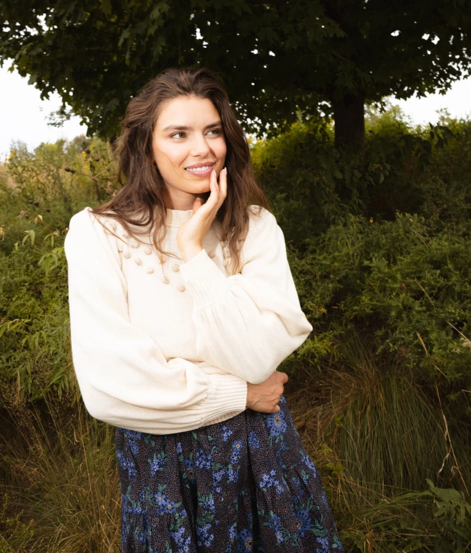 The Year-Round Balloon Sleeve Pompom Sweater - Dune 3 The Year-Round Balloon Sleeve Pompom Sweater - Dune - Image 3