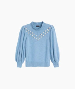 The Year-Round Balloon Sleeve Pompom Sweater - Glacier -Summersalt Shop Year Round Balloon Sleeve Pompom Sweater Glacier 5