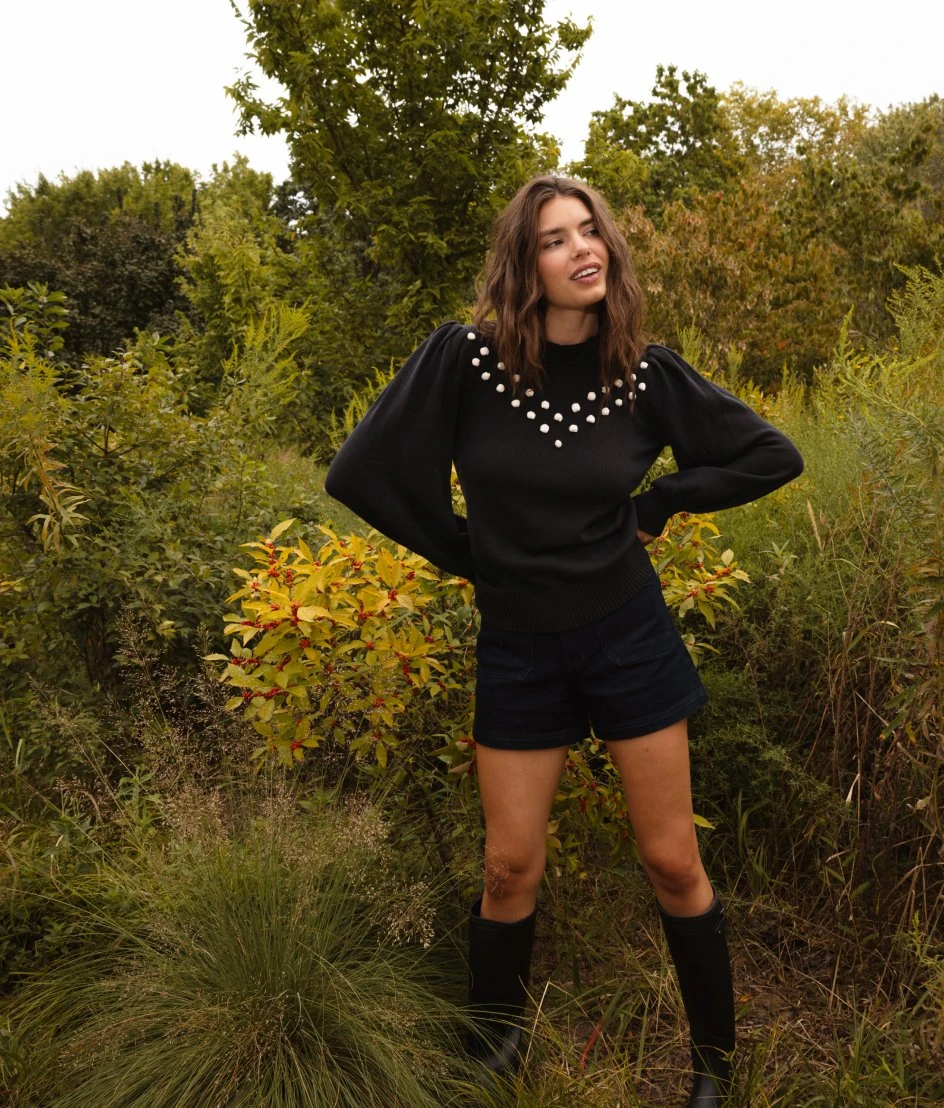 The Year-Round Balloon Sleeve Pompom Sweater - Sea Urchin 2 The Year-Round Balloon Sleeve Pompom Sweater - Sea Urchin - Image 2