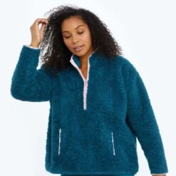 The Cozy High Pile Eco Fleece Half-Zip - Venetian & Pink Sky