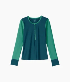 The Make Waves Half-Zip Rash Guard - Seaglass & Seaweed