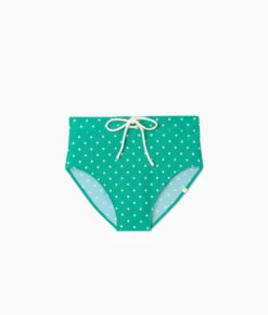 The Lace-Up High Leg High Rise Bikini Bottom - Seaglass Dot