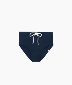 The Lace-Up High Leg High Rise Bikini Bottom - Deep Sea